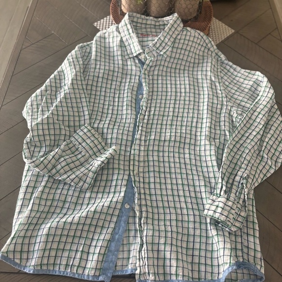 Mens Report Collection Men’s XL Linen Button Down Shirt Blue Plaid Long Sleeve - Picture 3 of 7